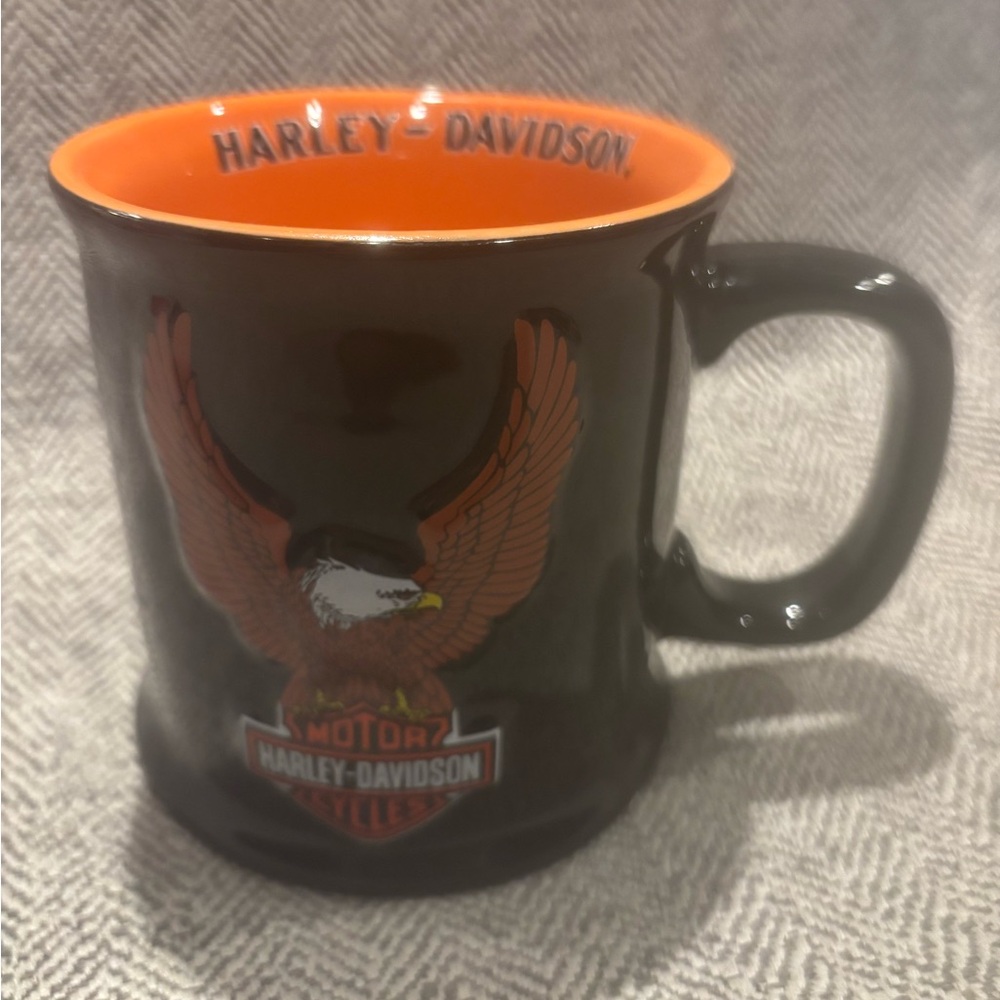 Harley-Davidson Black Mug with Orange Interior and Eagle Graphic